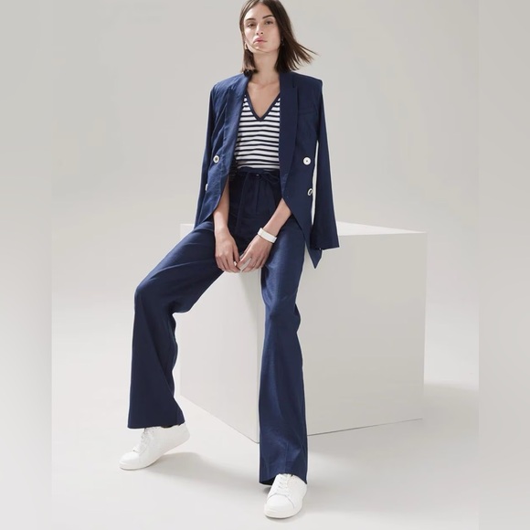 White House Black Market NWT Linen Wide Leg Pants Sz 2 Officer Blue - Picture 1 of 7